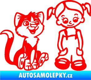 Samolepka Dítě v autě 098 pravá holčička a kočka Fluorescentní červená