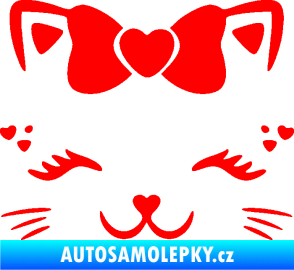 Samolepka Kočka 039 s mašličkou Fluorescentní červená