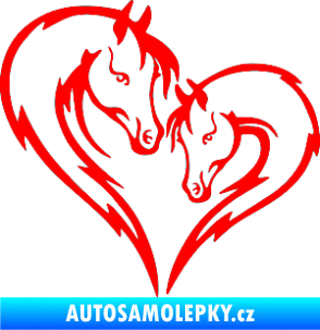 Samolepka Koníci 002 - levá srdíčko kůň s hříbátkem Fluorescentní červená