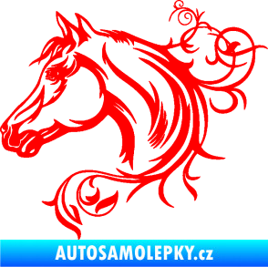 Samolepka Kůň 061 levá hlava s květinou Fluorescentní červená