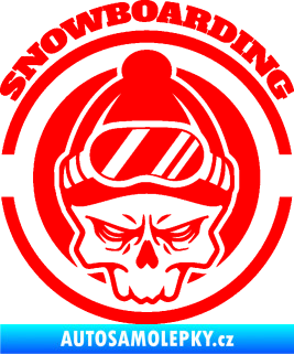 Samolepka Lebka snowboarding Fluorescentní červená