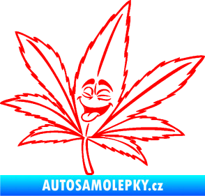 Samolepka Travka 003 levá lístek marihuany s obličejem Fluorescentní červená