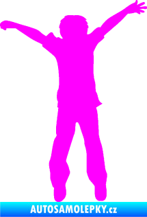 Samolepka Děti silueta 008 pravá kluk skáče Fluorescentní růžová