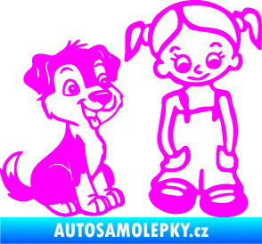 Samolepka Dítě v autě 099 pravá holčička a pes Fluorescentní růžová