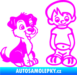 Samolepka Dítě v autě 100 pravá kluk a pes Fluorescentní růžová