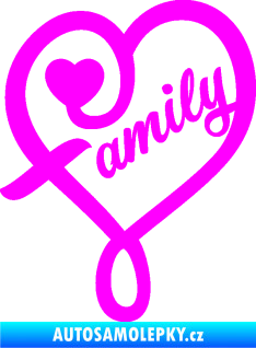 Samolepka Family 001 nápis se srdíčkem Fluorescentní růžová