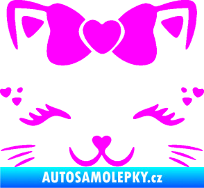 Samolepka Kočka 039 s mašličkou Fluorescentní růžová