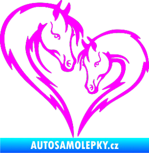Samolepka Koníci 002 - levá srdíčko kůň s hříbátkem Fluorescentní růžová