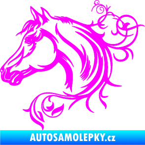 Samolepka Kůň 061 levá hlava s květinou Fluorescentní růžová