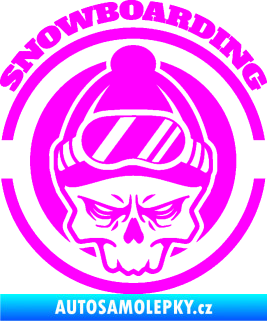 Samolepka Lebka snowboarding Fluorescentní růžová
