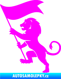 Samolepka Lev heraldika 005 levá s praporem Fluorescentní růžová