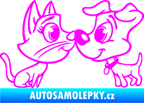 Samolepka Pejsek a kočička 003 pravá Fluorescentní růžová