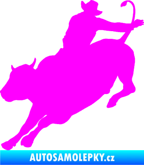 Samolepka Rodeo 001 levá  kovboj s býkem Fluorescentní růžová