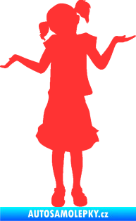 Samolepka Děti silueta 001 levá holčička krčí rameny světle červená