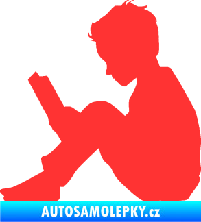 Samolepka Děti silueta 002 levá chlapec s knížkou světle červená