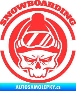 Samolepka Lebka snowboarding světle červená