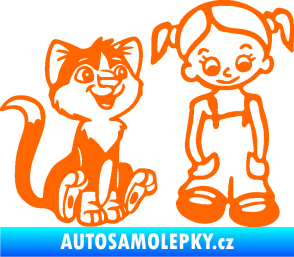 Samolepka Dítě v autě 098 pravá holčička a kočka Fluorescentní oranžová
