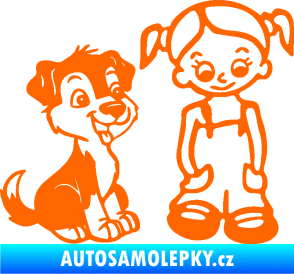 Samolepka Dítě v autě 099 pravá holčička a pes Fluorescentní oranžová