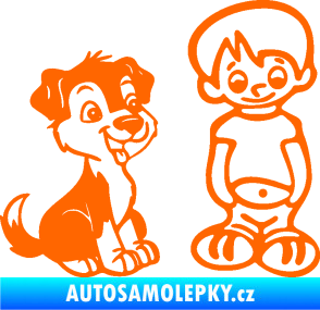 Samolepka Dítě v autě 100 pravá kluk a pes Fluorescentní oranžová