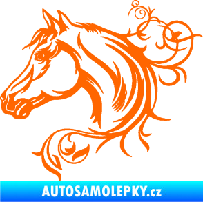 Samolepka Kůň 061 levá hlava s květinou Fluorescentní oranžová