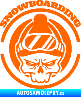 Samolepka Lebka snowboarding Fluorescentní oranžová