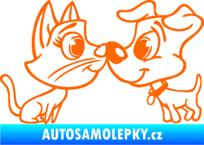 Samolepka Pejsek a kočička 003 pravá Fluorescentní oranžová