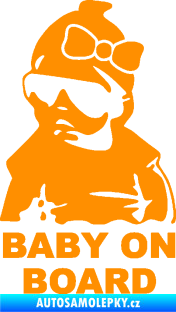 Samolepka Baby on board 001 levá s textem miminko s brýlemi a s mašlí oranžová