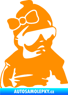 Samolepka Baby on board 001 pravá miminko s brýlemi a s mašlí oranžová