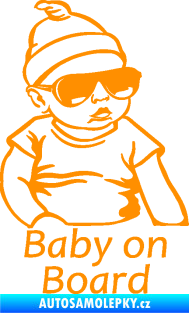 Samolepka Baby on board 003 pravá s textem miminko s brýlemi oranžová