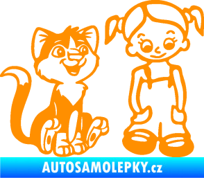 Samolepka Dítě v autě 098 pravá holčička a kočka oranžová