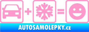Samolepka Auto + sníh = veselý smajlík světle růžová