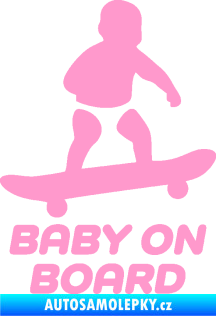 Samolepka Baby on board 008 pravá skateboard světle růžová