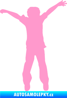 Samolepka Děti silueta 008 pravá kluk skáče světle růžová