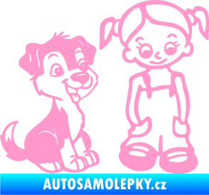 Samolepka Dítě v autě 099 pravá holčička a pes světle růžová