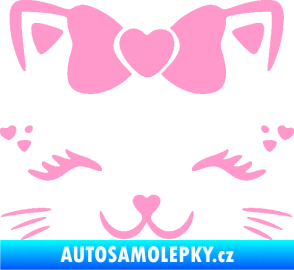 Samolepka Kočka 039 s mašličkou světle růžová