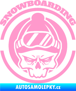 Samolepka Lebka snowboarding světle růžová