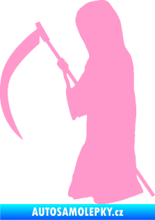 Samolepka Smrtka silueta s kosou levá světle růžová