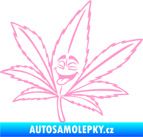 Samolepka Travka 003 levá lístek marihuany s obličejem světle růžová