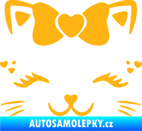 Samolepka Kočka 039 s mašličkou světle oranžová