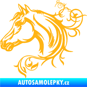 Samolepka Kůň 061 levá hlava s květinou světle oranžová