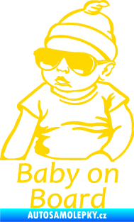 Samolepka Baby on board 003 levá s textem miminko s brýlemi jasně žlutá