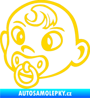 Samolepka Dítě v autě 004 levá miminko s dudlíkem hlavička jasně žlutá