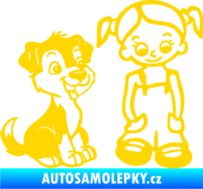 Samolepka Dítě v autě 099 pravá holčička a pes jasně žlutá