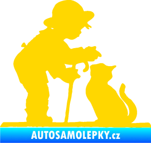 Samolepka Interiér 002 levá dítě s kočičkou jasně žlutá