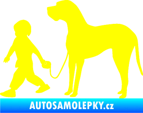 Samolepka Chlapec venčí psa levá žlutá citron