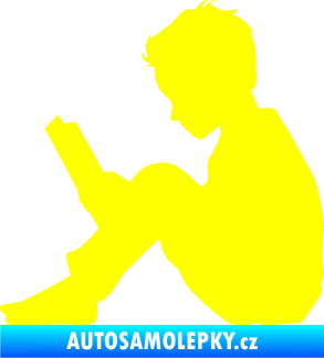 Samolepka Děti silueta 002 levá chlapec s knížkou žlutá citron