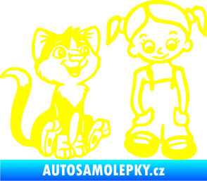 Samolepka Dítě v autě 098 pravá holčička a kočka žlutá citron