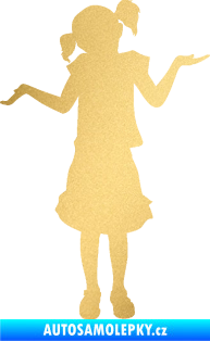 Samolepka Děti silueta 001 levá holčička krčí rameny zlatá metalíza