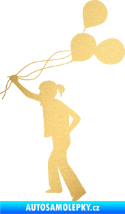 Samolepka Děti silueta 006 levá holka s balónky zlatá metalíza