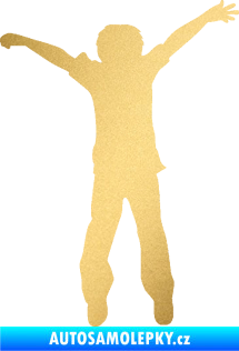 Samolepka Děti silueta 008 pravá kluk skáče zlatá metalíza